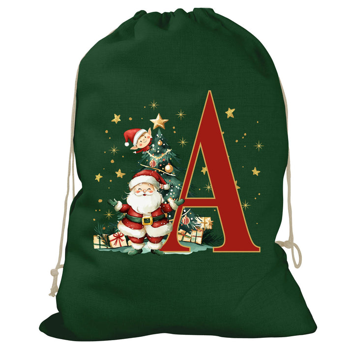 Initial Christmas Drawstring Sack - Santa Claus