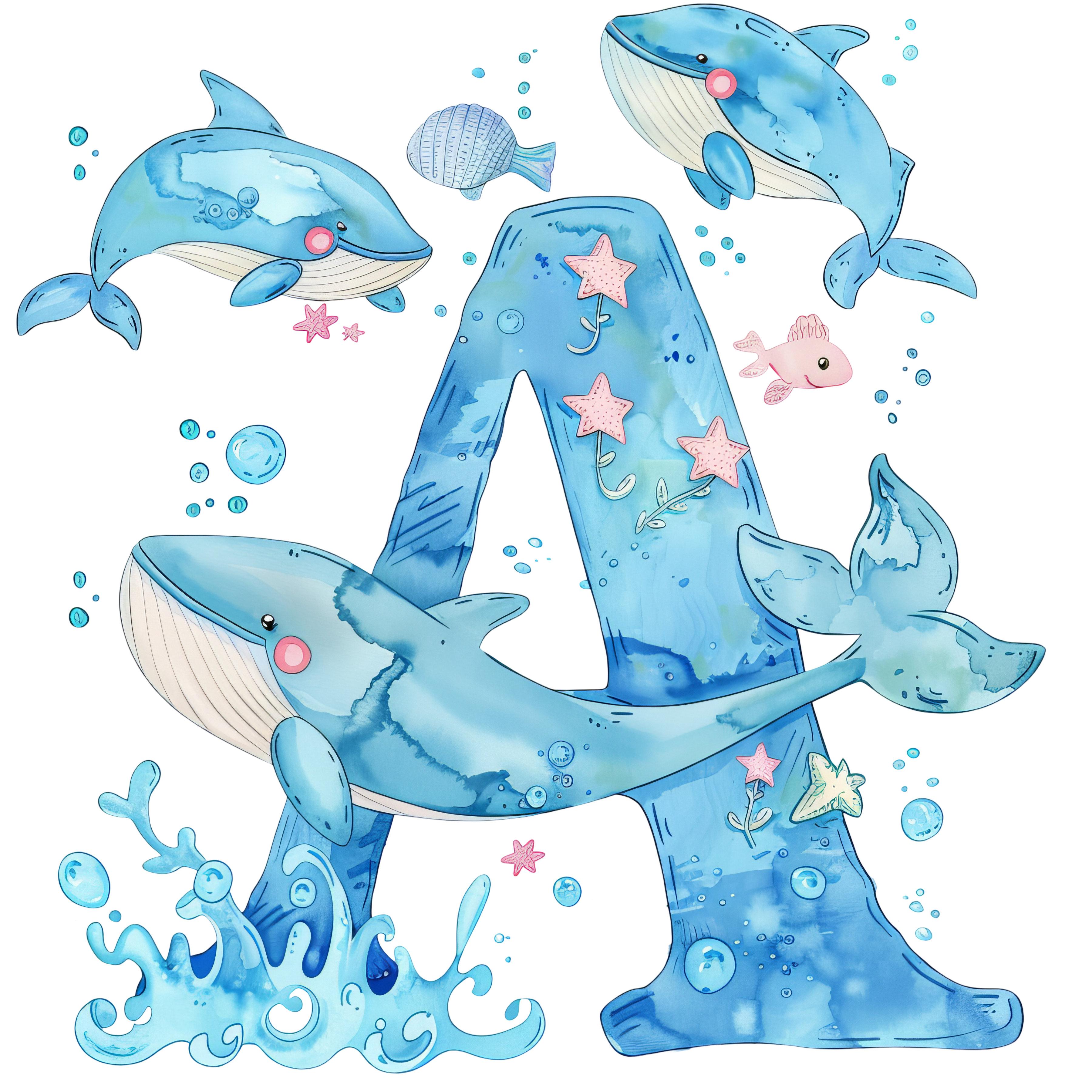 Whale Initial Hooded Towel