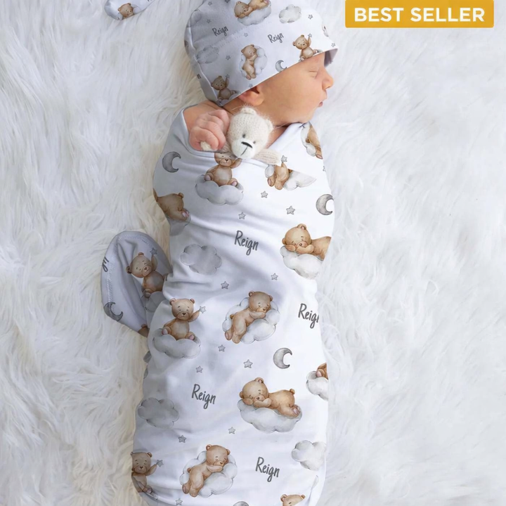 Personalised Swaddle & Beanie Set