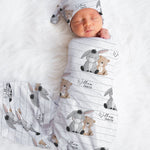 baby swaddle with bear and donkey featuring custom name