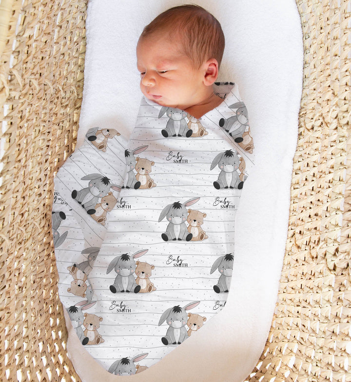 Personalised custom muslin swaddle wrap with baby name, soft breathable fabric, 120x120cm size for newborns and babies