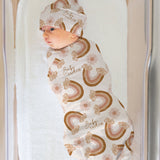 Personalised baby swaddle and beanie gift set, perfect for baby showers and newborn gifts