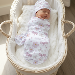 floral swaddle blanket and beanie with custom name