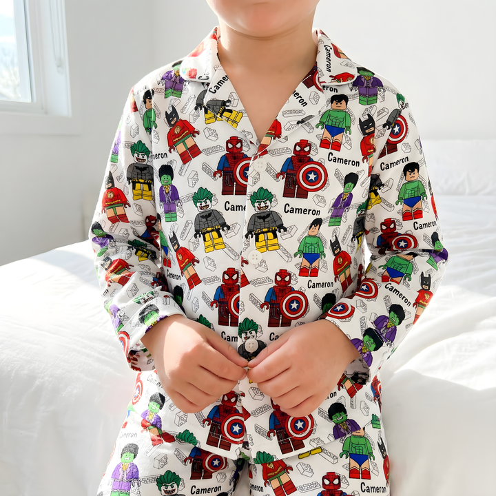 Long sleeve personalised kids pyjamas with all-over print and child&