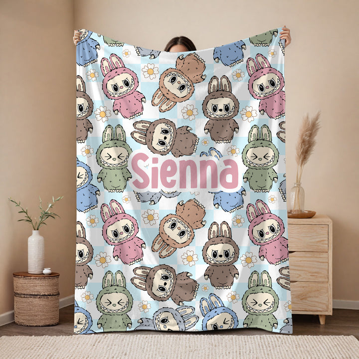 personalised labubu blanket - colourful design for kids