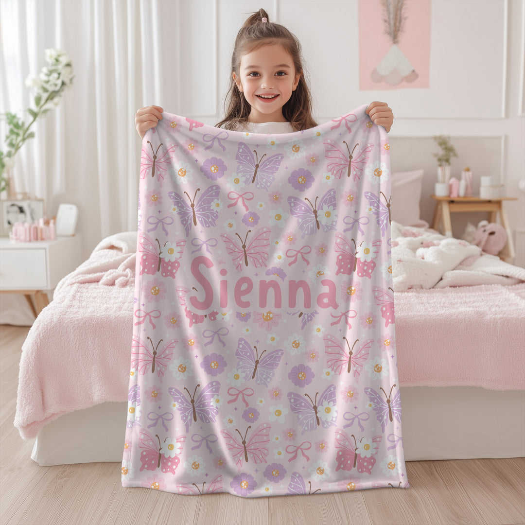 personalised butterfly blanket - pink purple design for kids