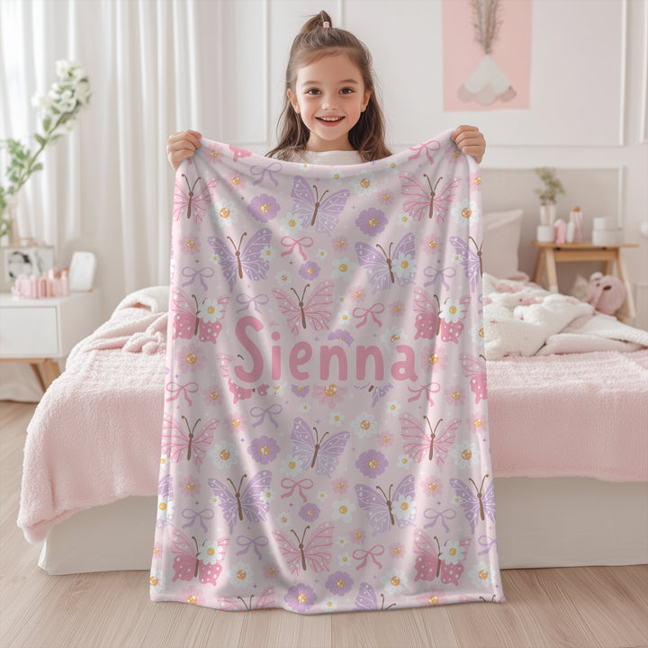 personalised butterfly blanket - pink purple design for kids