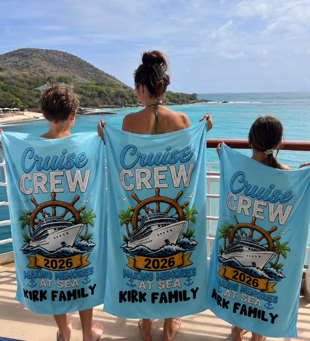 Making Memories Cruise 2026 beach towel personalised with each name, cruise gift