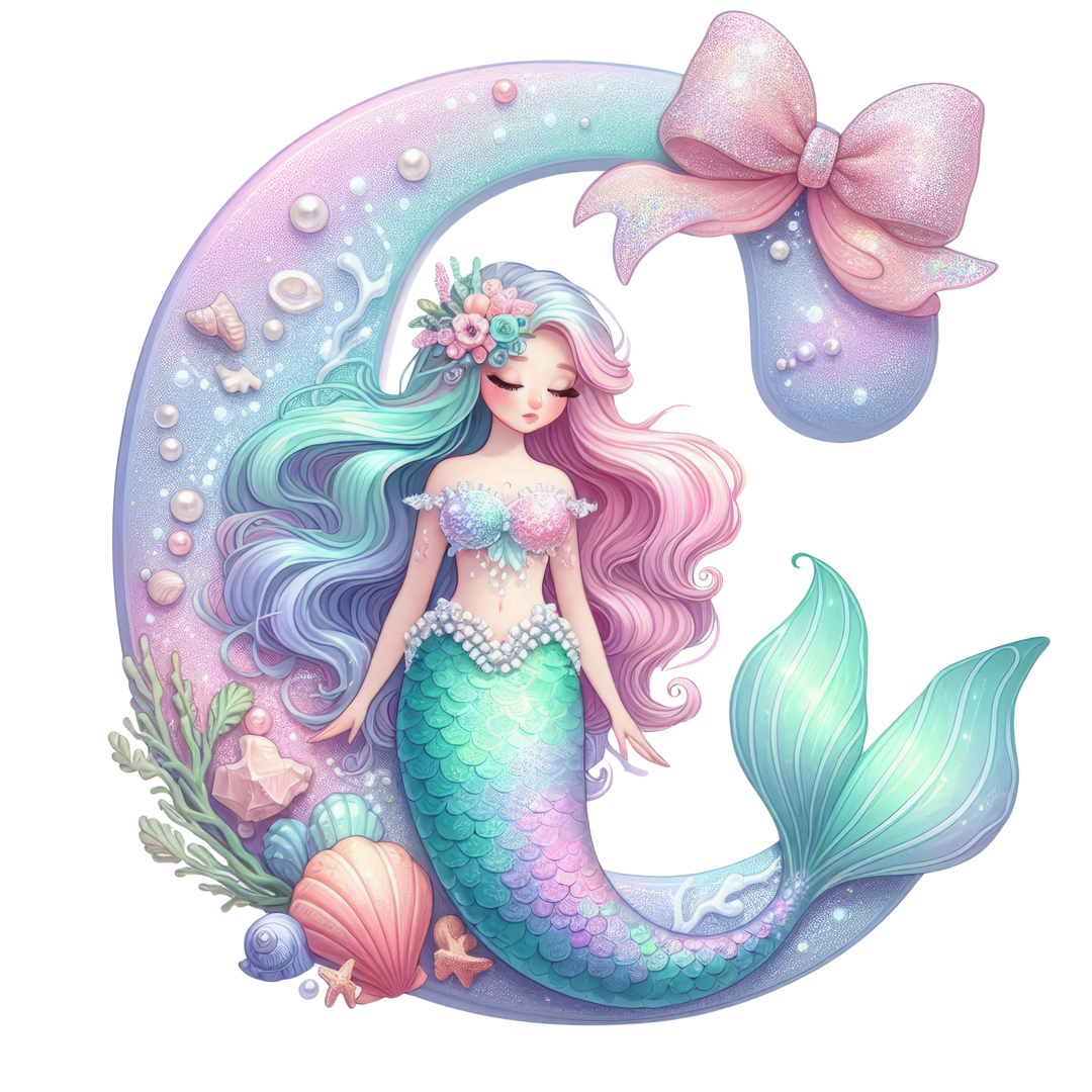Mermaid Initial Hooded Towel