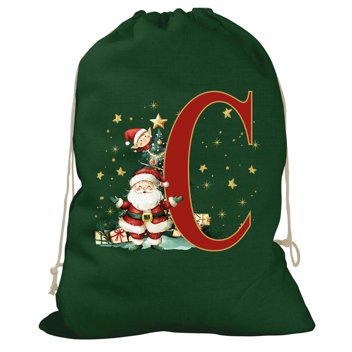Initial Christmas Drawstring Sack - Santa Claus