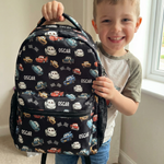 Colourful personalised kids backpack with name, durable Oxford cloth and side pockets for school use