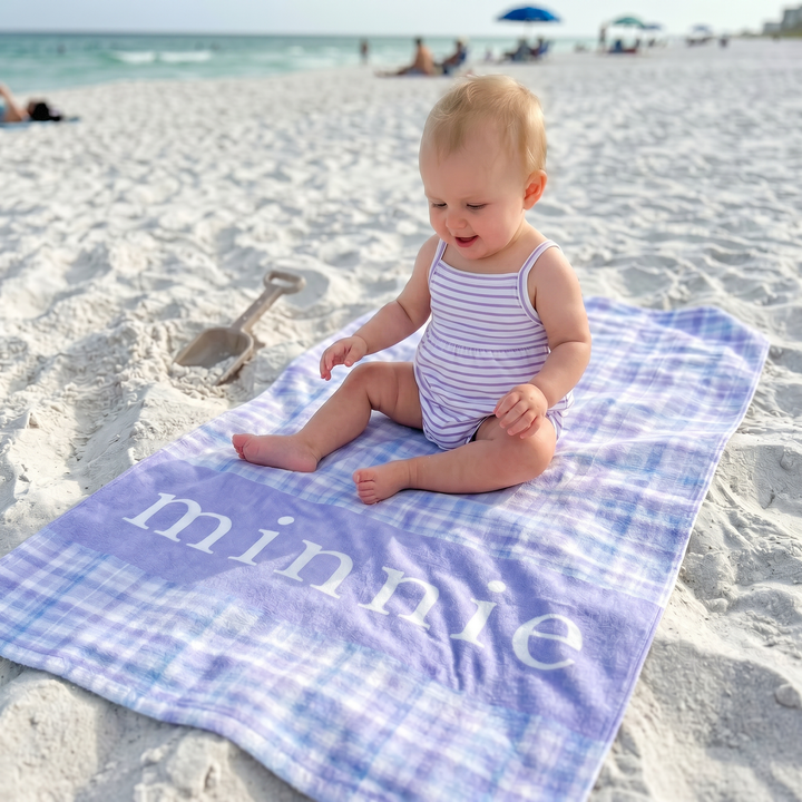 Personalised Watercolour Plaid Beach Towel