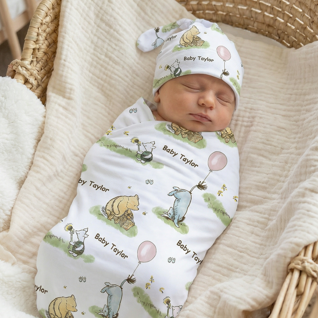 custom winnie the pooh swaddle set