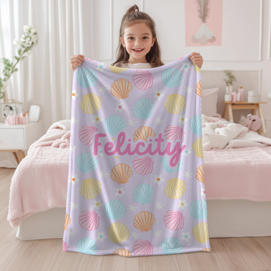 Personalised Seashell Blanket – Colourful Ocean Design for Kids