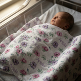 Personalised muslin swaddle wrap with baby name, soft breathable fabric, 120x120cm, ideal for newborns and gifts