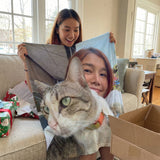 Personalised pet photo blanket featuring custom pet image and vibrant design