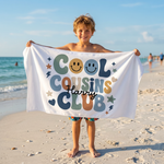 Cool Cousins Club beach towel in quick-dry sand-free fabric, made for beach days and swim lessons - The Custom Co