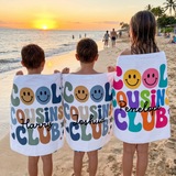 Cool Cousins Club beach towel with each name added, birthday gift