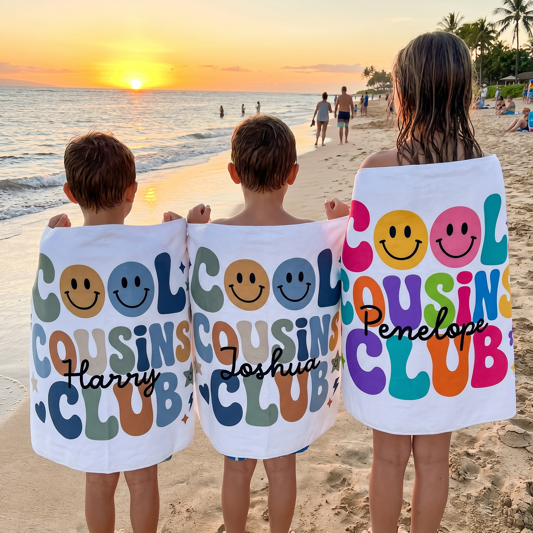 Cool Cousins Club beach towel with each name added, birthday gift