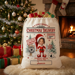 Photo Elf Santa sack in hard-wearing fabric, made for Christmas morning - The Custom Co