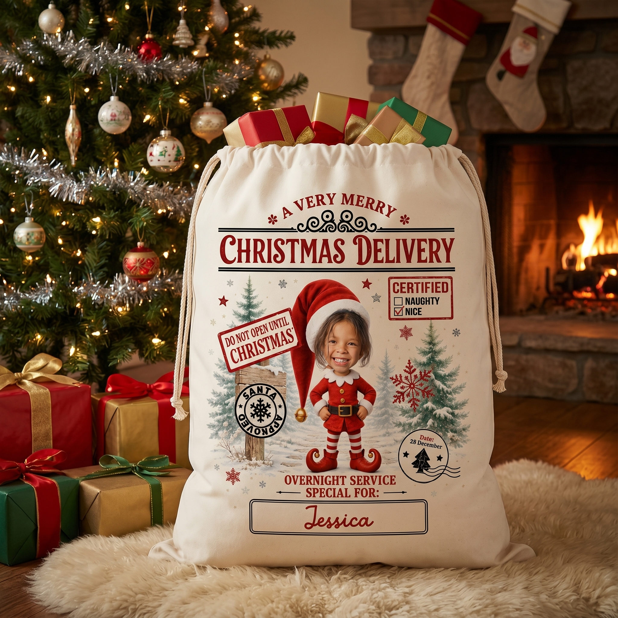 Personalised Photo Elf Santa Sack