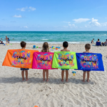 Name-printed Cousin Crew Pop Art beach towel design detail