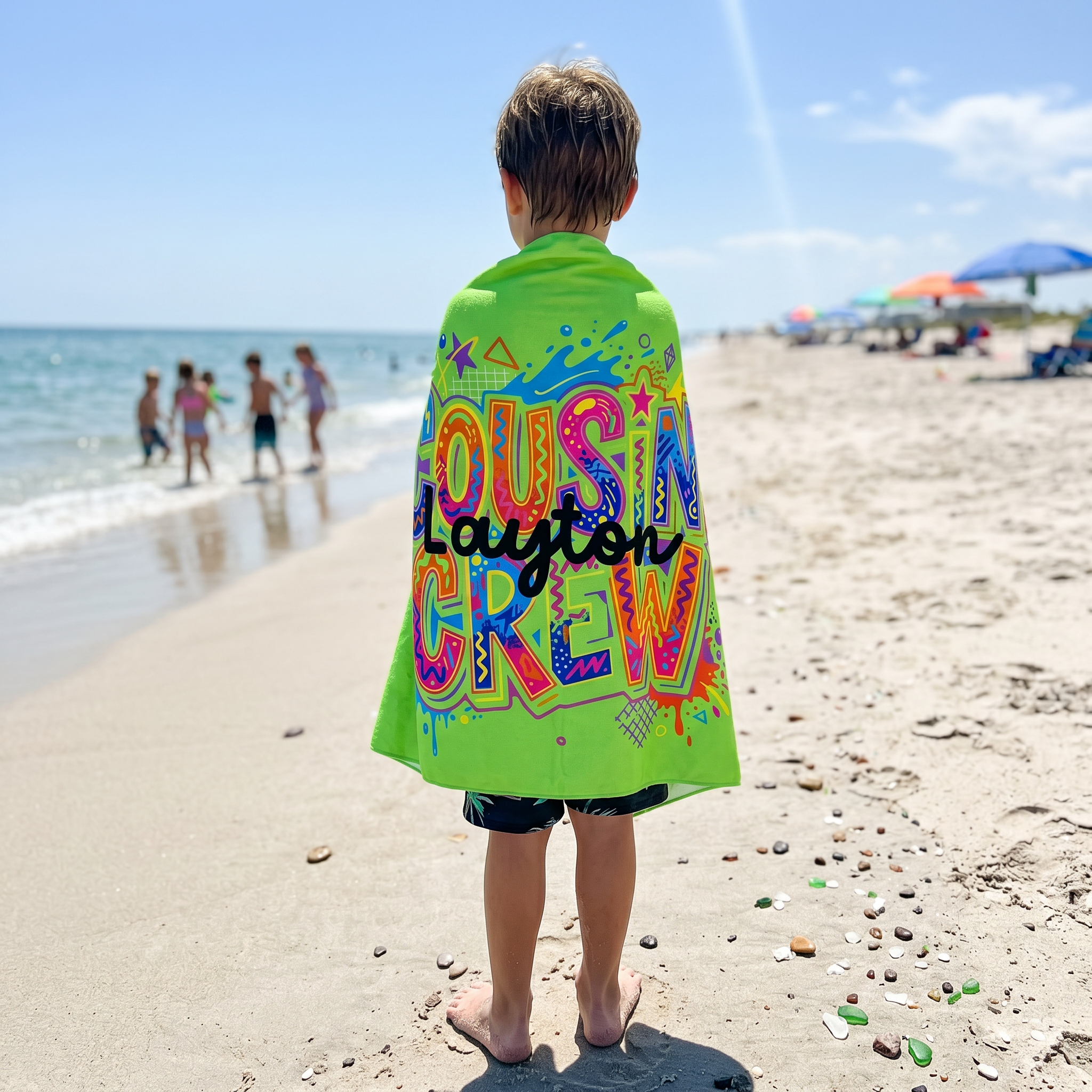 Cousin Crew Pop Art beach towel as a birthday gift for the cousins