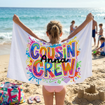 Cousin Crew Pop Art custom name beach towel for beach and pool days - The Custom Co