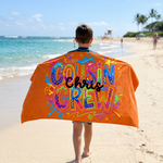 Cousin Crew Pop Art beach towel with a name added for every one of the cousins
