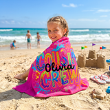 Cousin Crew Pop Art beach towel in quick-dry sand-free fabric, easy to pack for beach and pool days