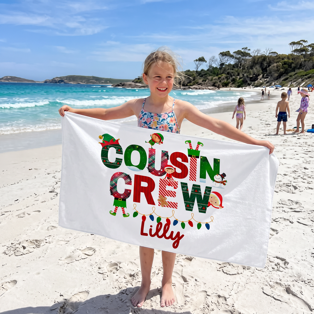 Christmas Cousin Crew Personalised Beach Towel