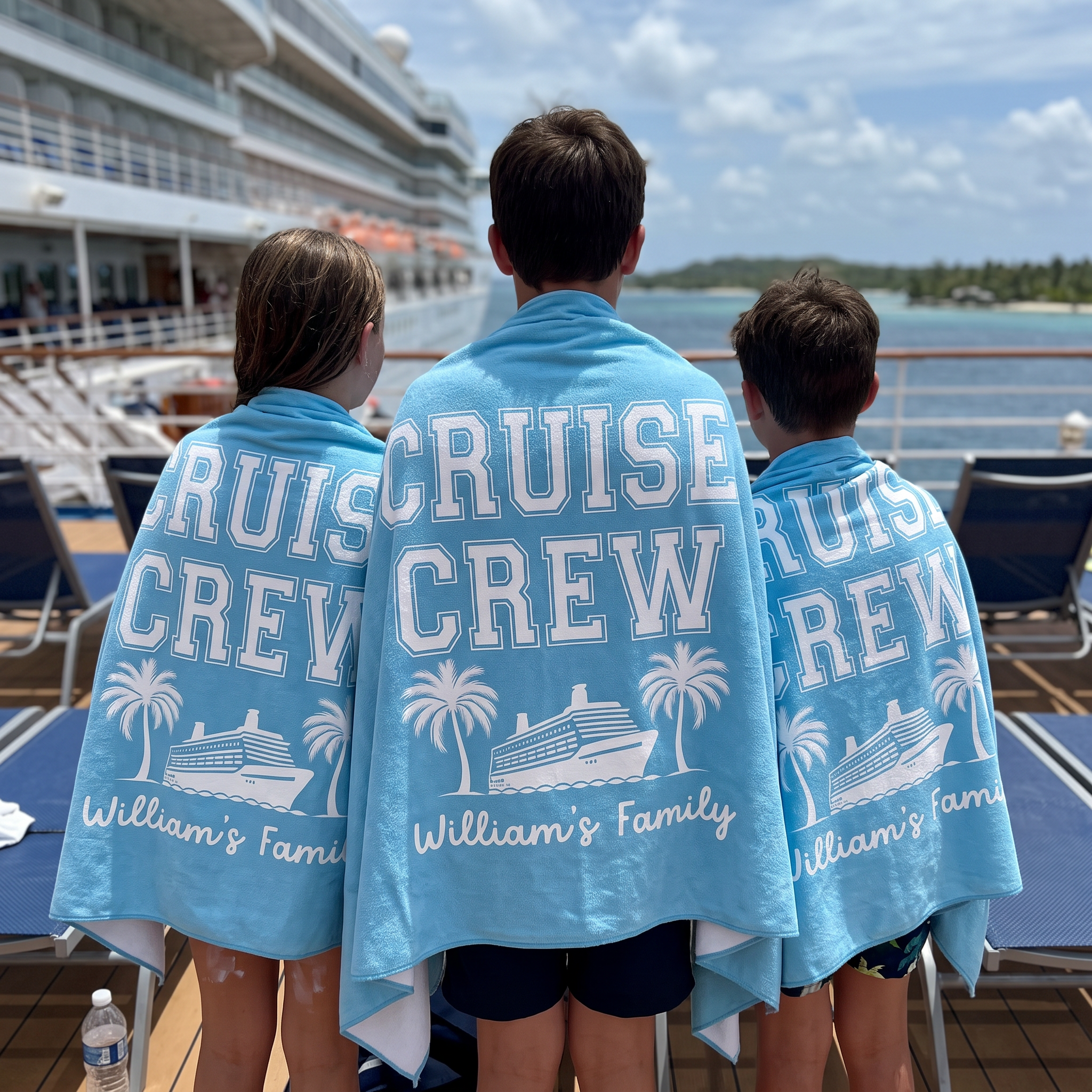 Cruise Crew Summer beach towel personalised with each name, cruise gift