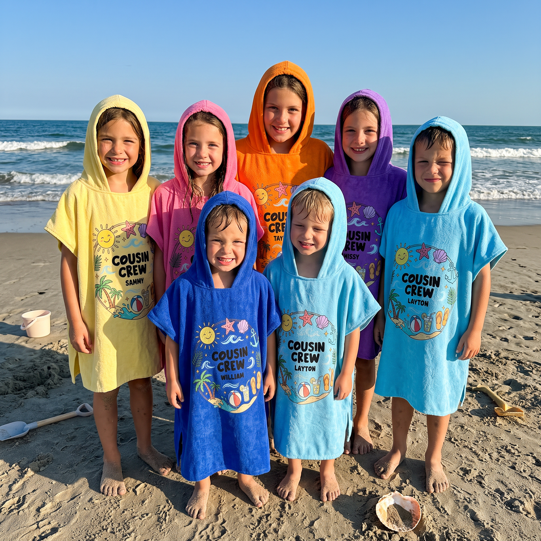 Salty &amp; Sandy Cousin Crew Personalised Hooded Towel