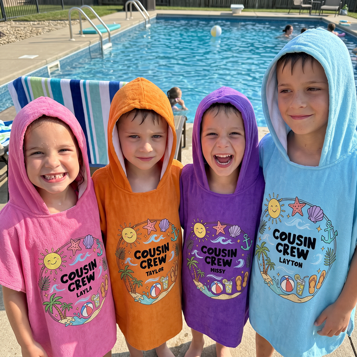 Salty &amp; Sandy Cousin Crew Personalised Hooded Towel