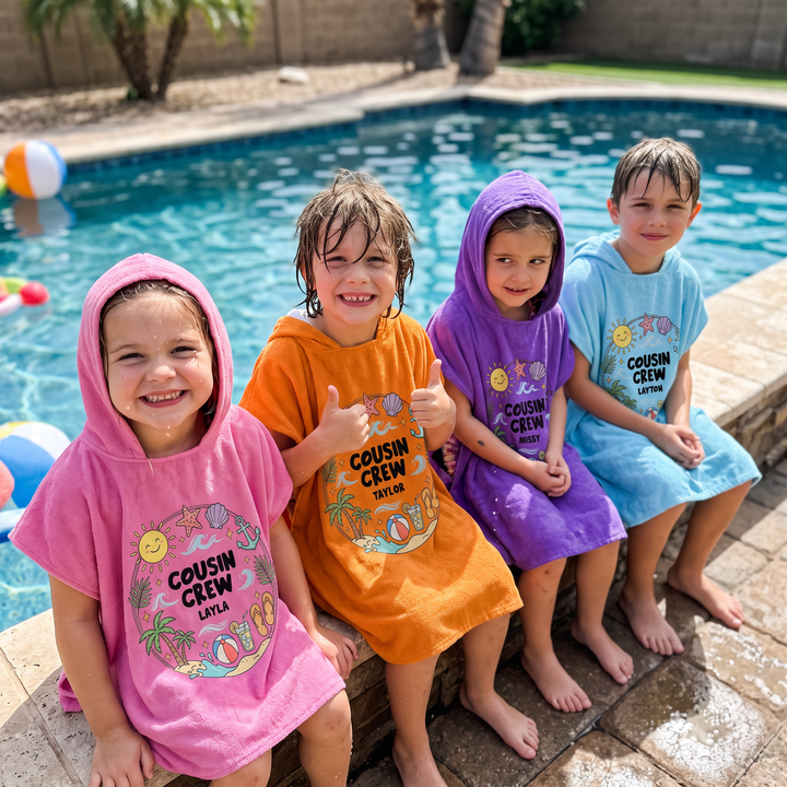 Salty &amp; Sandy Cousin Crew Personalised Hooded Towel