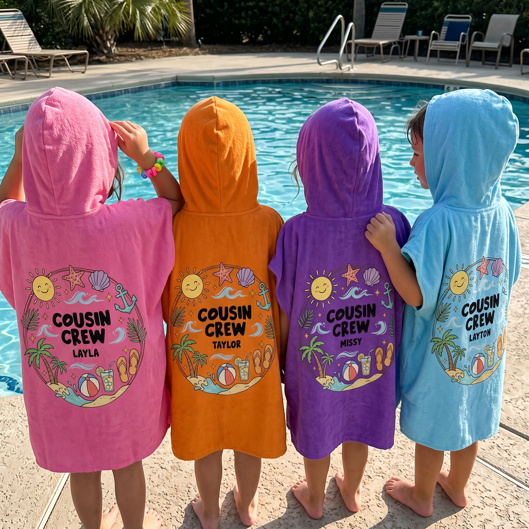 Salty &amp; Sandy Cousin Crew Personalised Hooded Towel