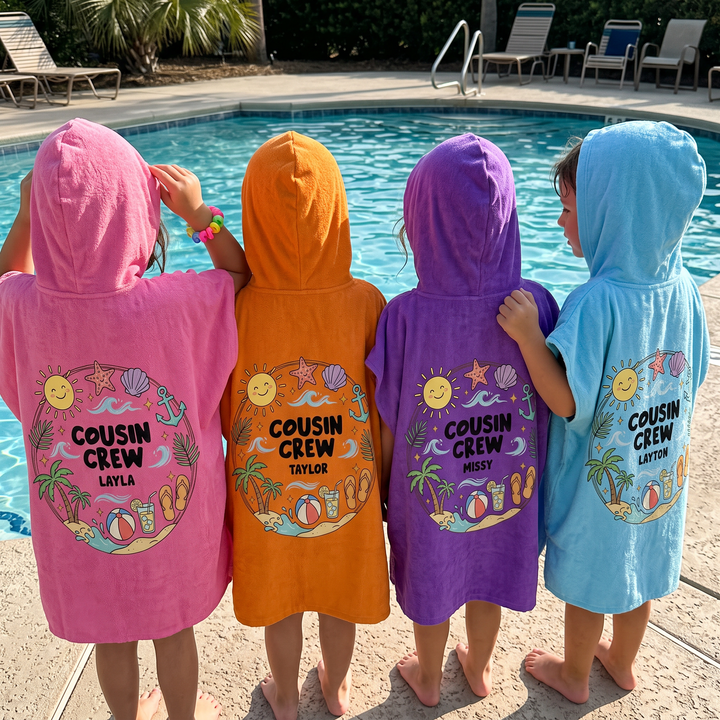 Salty &amp; Sandy Cousin Crew Personalised Hooded Towel