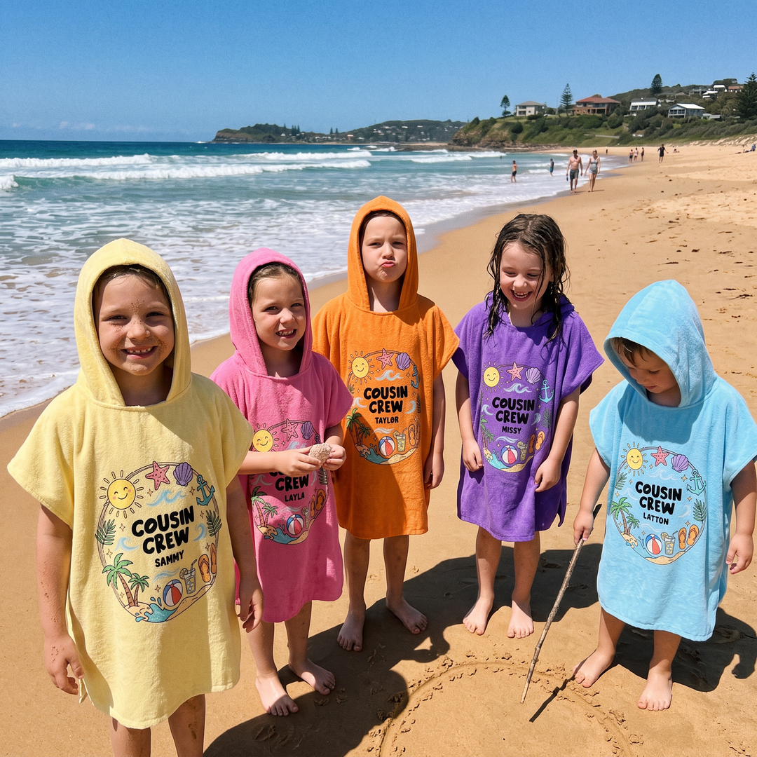 Salty &amp; Sandy Cousin Crew Personalised Hooded Towel
