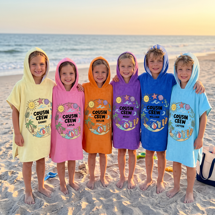 Salty &amp; Sandy Cousin Crew Personalised Hooded Towel
