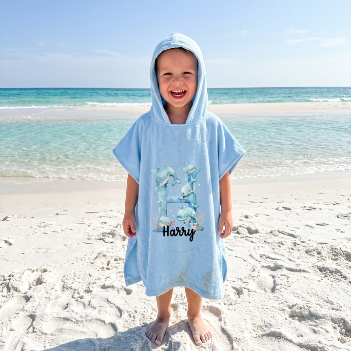 Whale Initial Hooded Towel