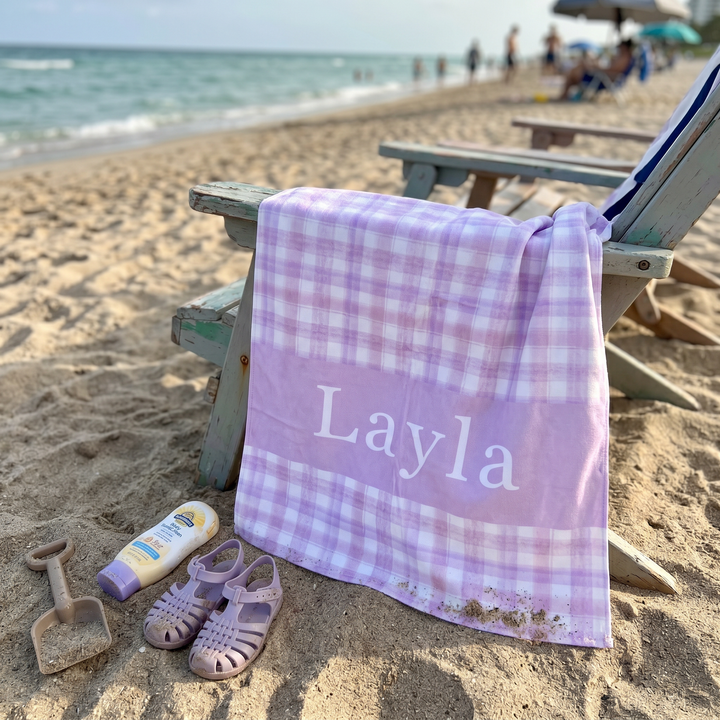 Personalised Watercolour Plaid Beach Towel
