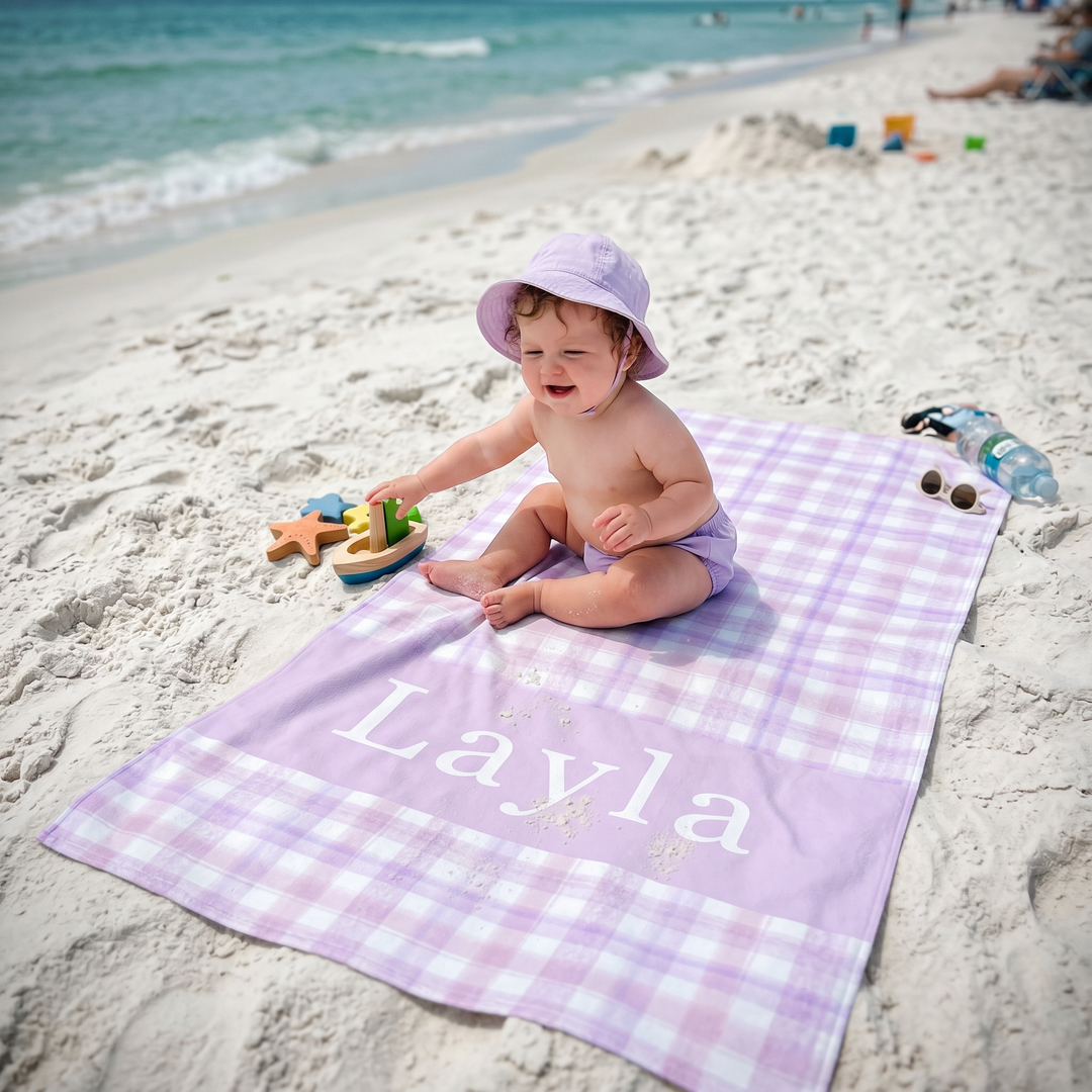 Personalised Watercolour Plaid Beach Towel