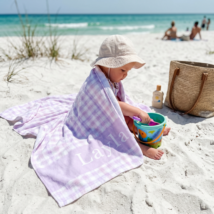 Personalised Watercolour Plaid Beach Towel