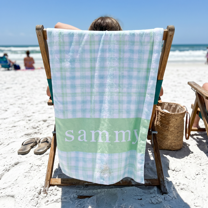 Personalised Watercolour Plaid Beach Towel