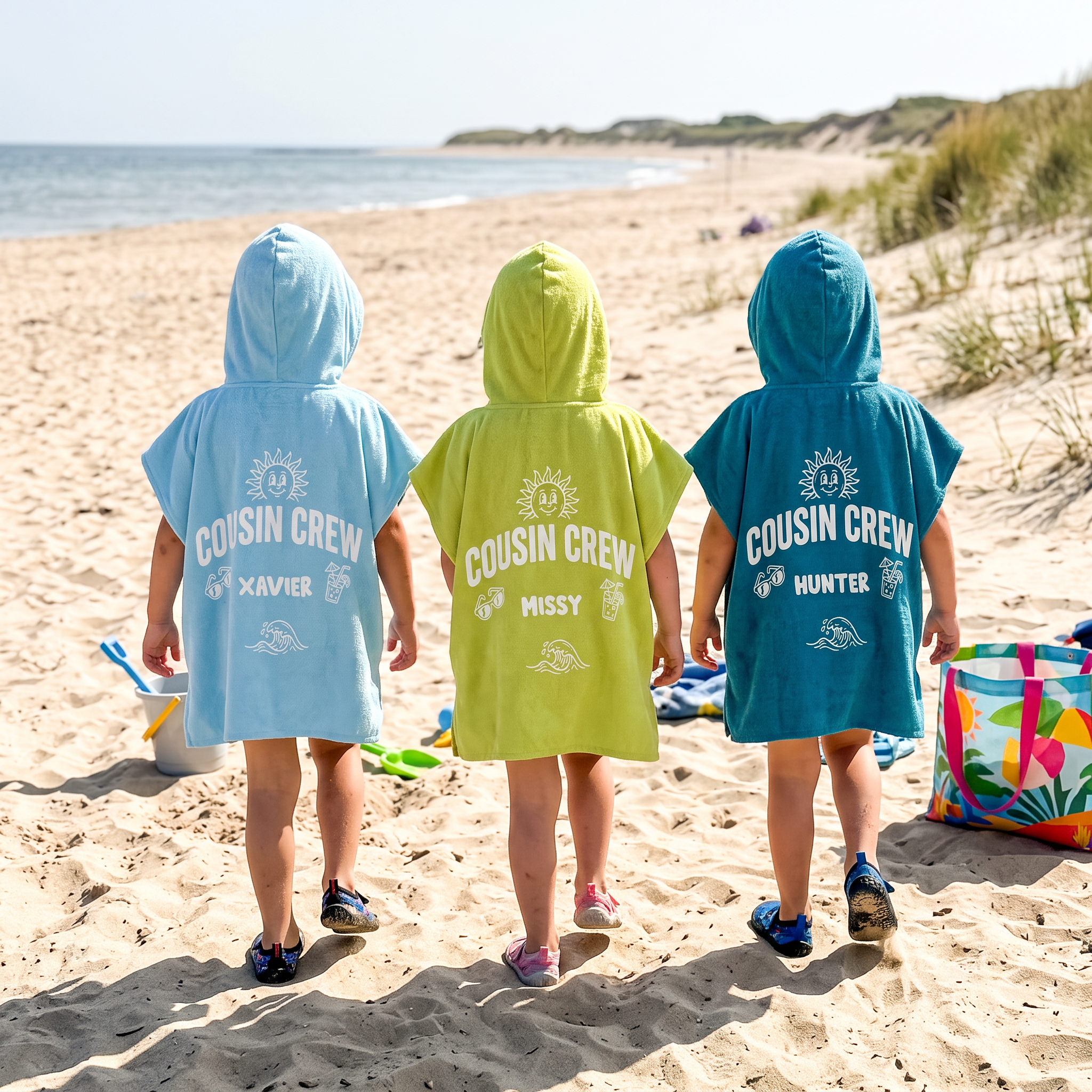 Matching Sun & Surf Cousin Crew hooded towel for the cousins - The Custom Co