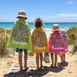 Crazy Cousin Crew personalised beach towel with custom names - The Custom Co