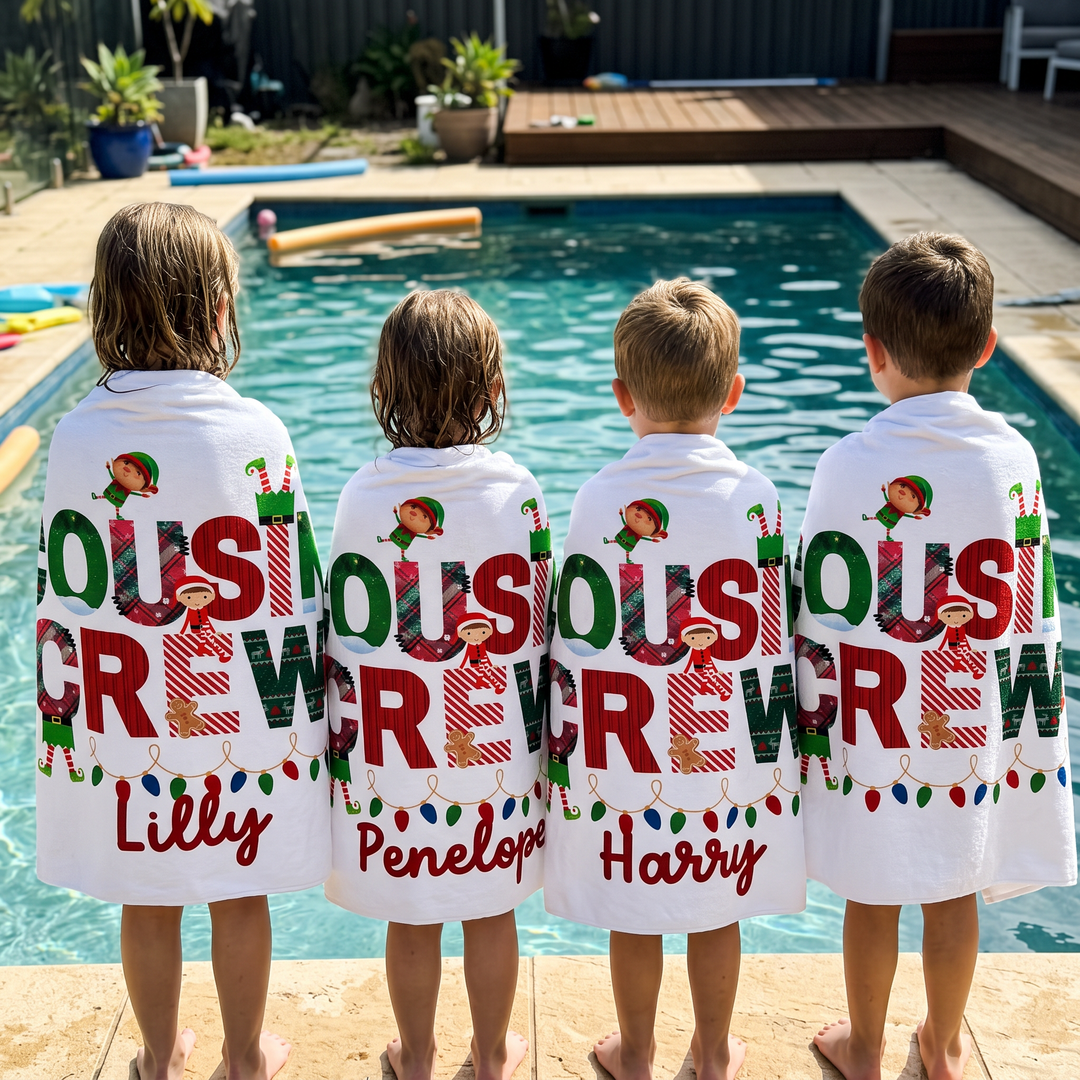 Christmas Cousin Crew Personalised Beach Towel