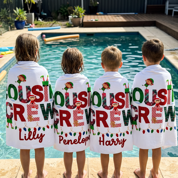Christmas Cousin Crew Personalised Beach Towel