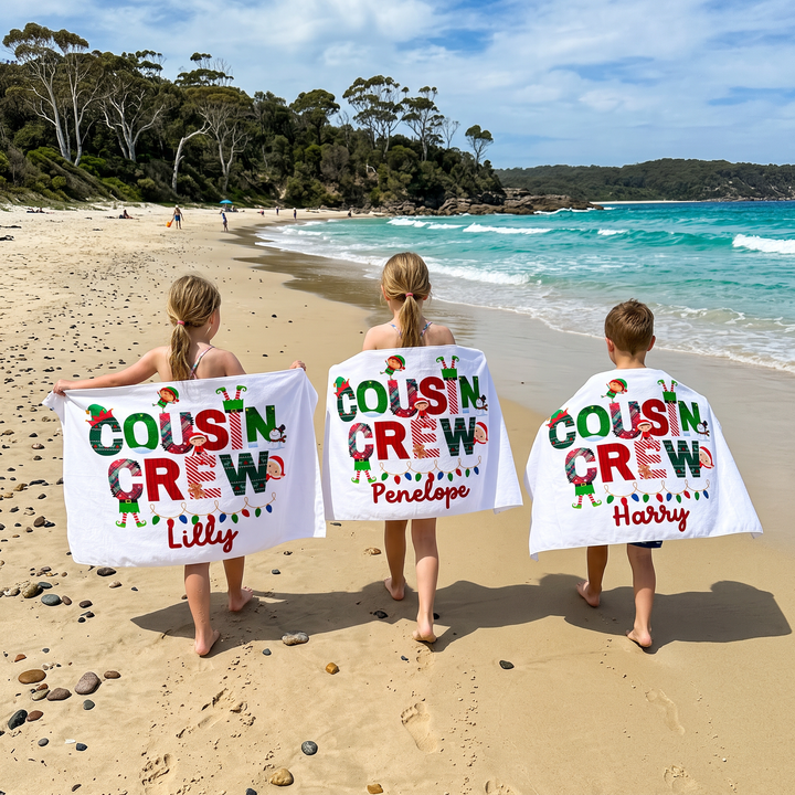 Christmas Cousin Crew Personalised Beach Towel