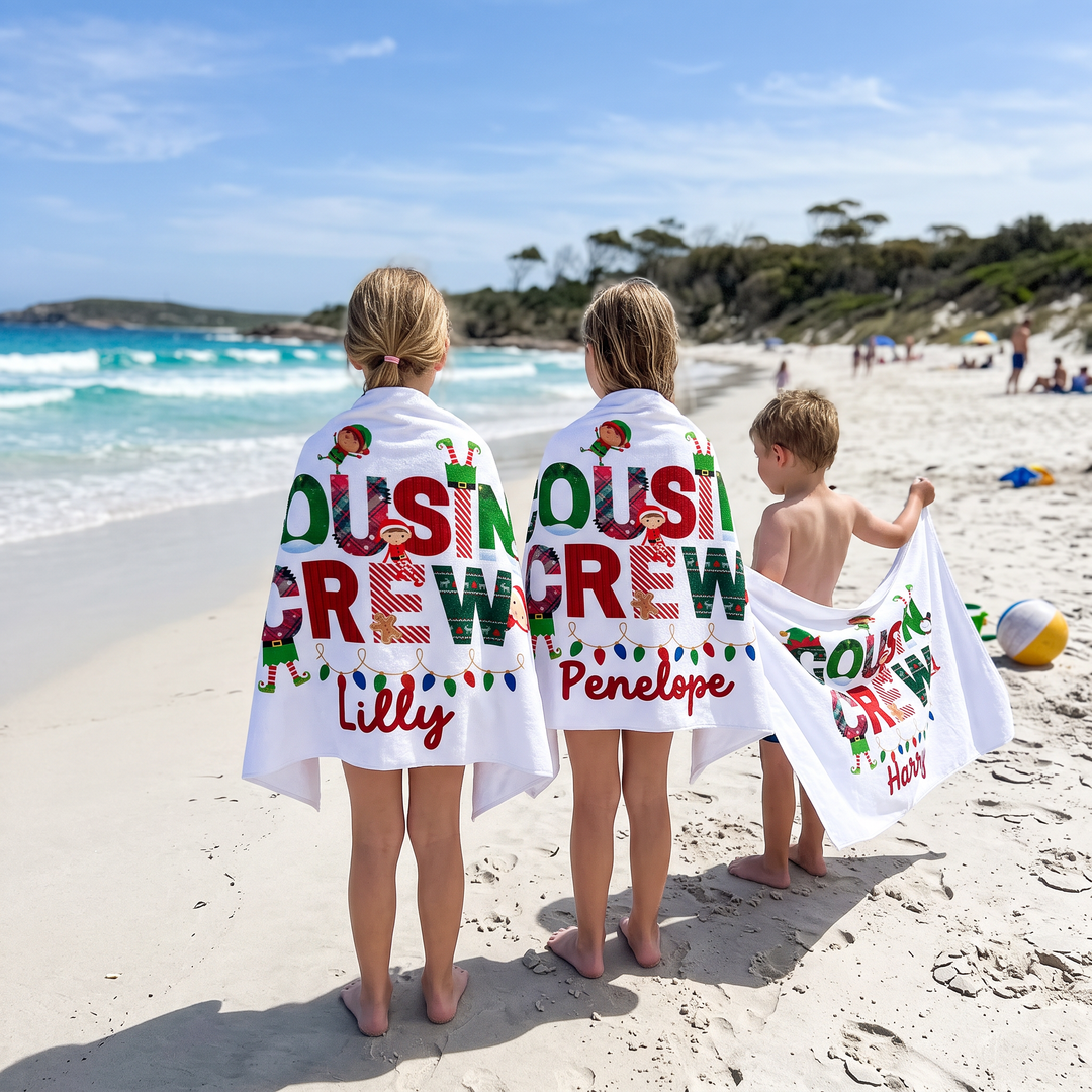 Christmas Cousin Crew Personalised Beach Towel